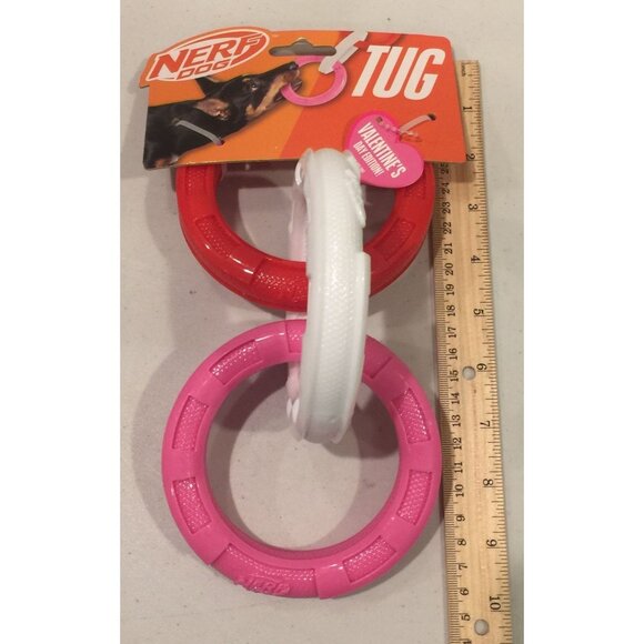 NERF DOG Tug 3 Ring Dog Pull Toy Red Pink White 4 1/2" Rings - Picture 2 of 3